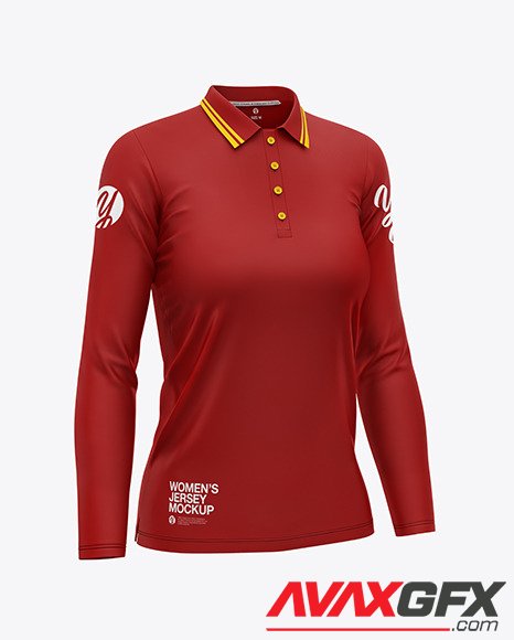 Women's Long Sleeve Polo Shirt Mockup 92107