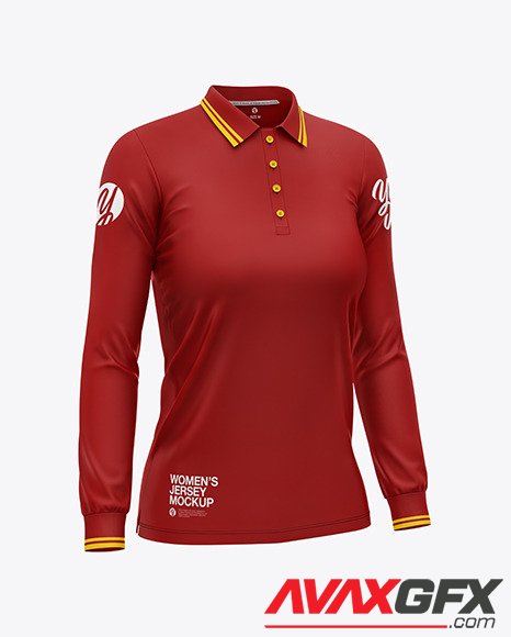 Women's Long Sleeve Polo Shirt Mockup 92208