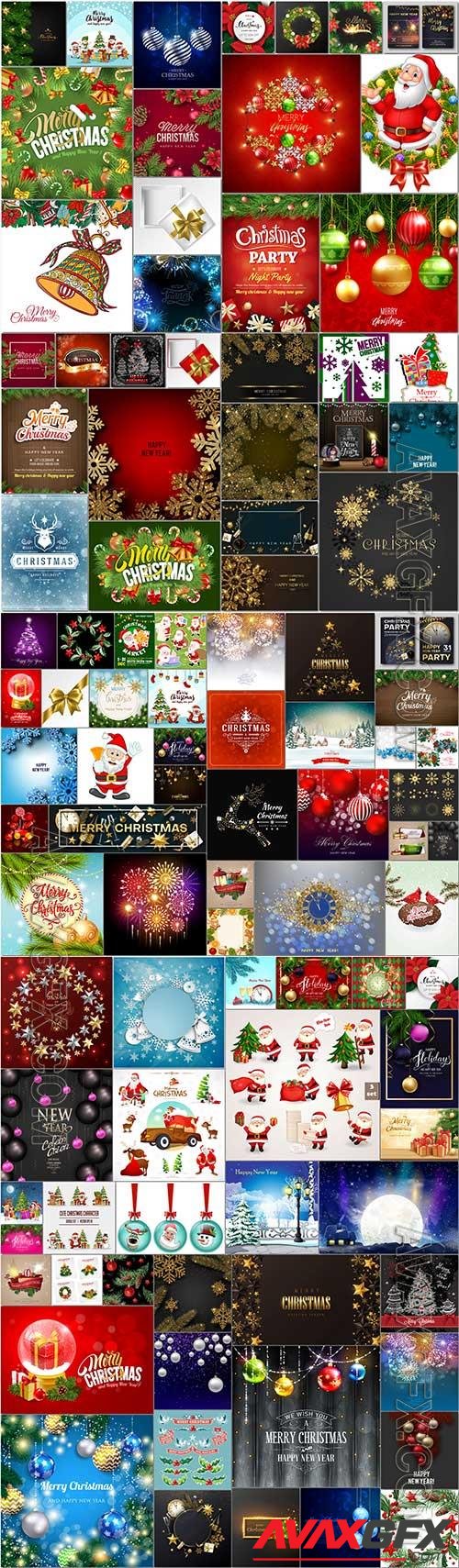 Christmas and New Year, santa claus, christmas tree, garlands, christmas toys, snowflakes vector