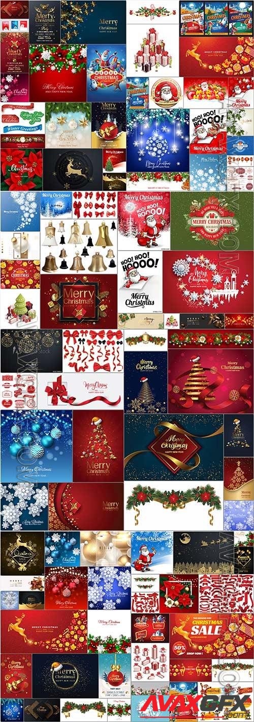100 Bundle Christmas and New Year, santa claus, christmas tree, garlands, christmas toys, snowflakes vector vol 9