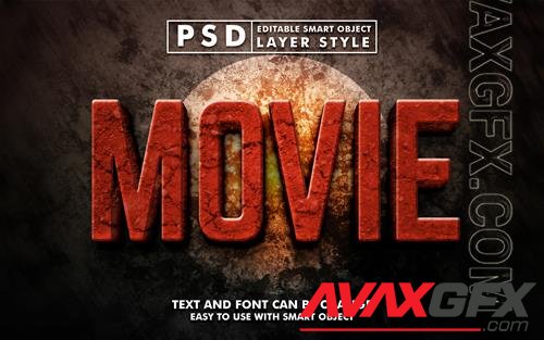 Movie 3d text effect with stone texture editable text effect premium psd with smart object