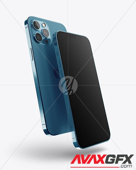 Two Apple iPhones 12 Pro Max Pacific Blue Mockup 84977