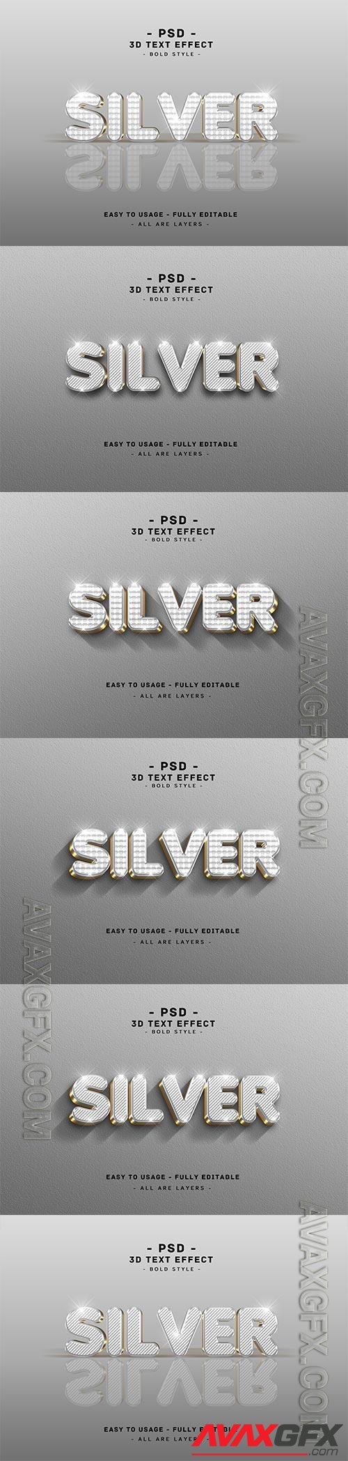 3d silver text style effect psd