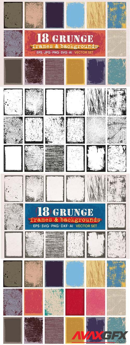 18 Grunge Frames Backgrounds And Frames Vector Set - 6097914