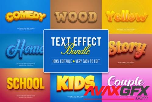 Bundle Editable 3D Text Effect Style - 10 Eps File