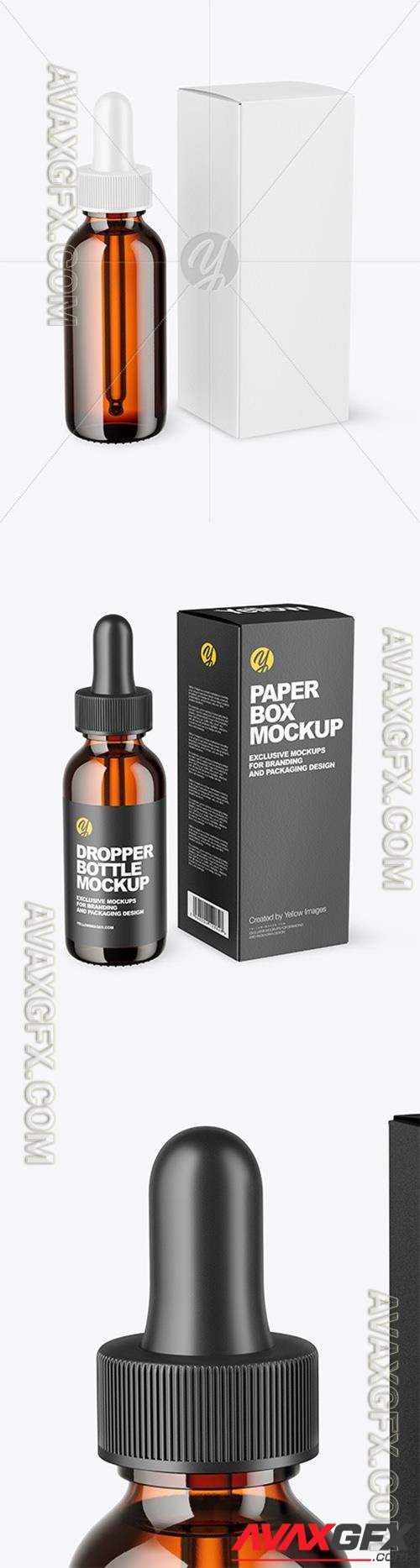 Amber Glass Dropper Bottle with Paper Box Mockup 73243 TIF