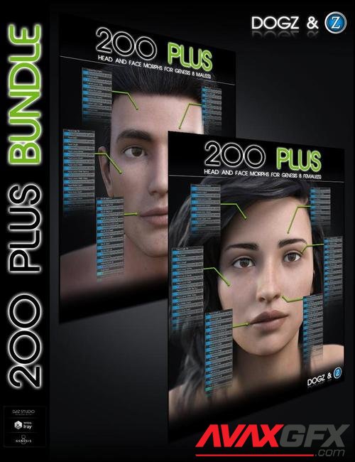 200 Plus Head and Face Morphs Bundle for Genesis 8 Female(s) and Male(s)