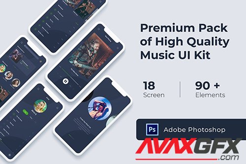 Music Audio Play App UI KIT for Photoshop, Adobe XD and Sketch