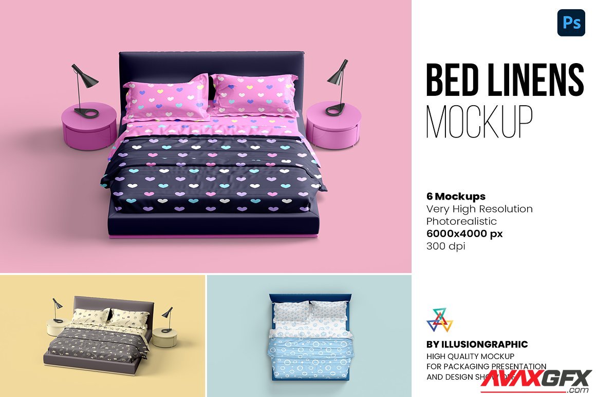 CreativeMarket - Bed Linens Mockup - 6 Views 7164021