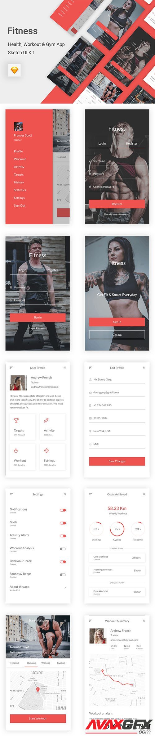 Fitness - Health, Workout & Gym UI Kit for Sketch