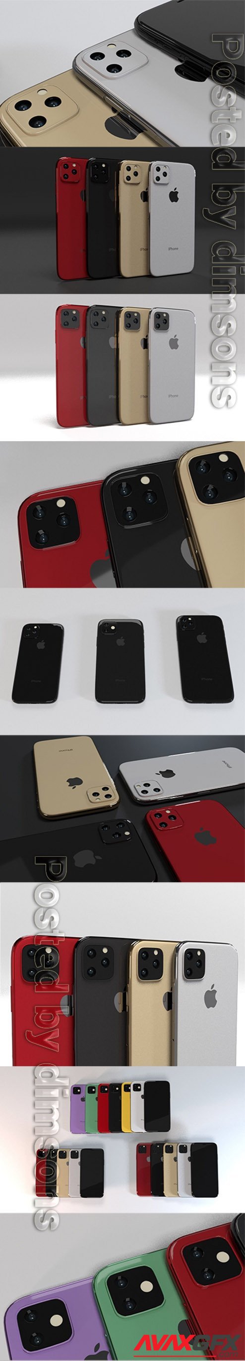 iPhone 11 iPhone 11 Pro iPhone 11 Pro Max In All Colors Bundle Low-poly 3D model