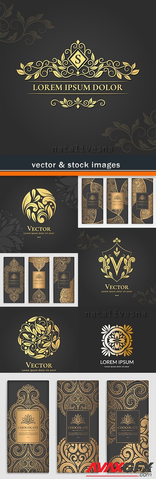 Gold decorative elements and logos of design