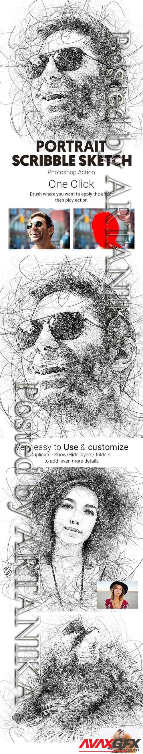 Portrait Scribble Sketch Art Photoshop Action 23191265