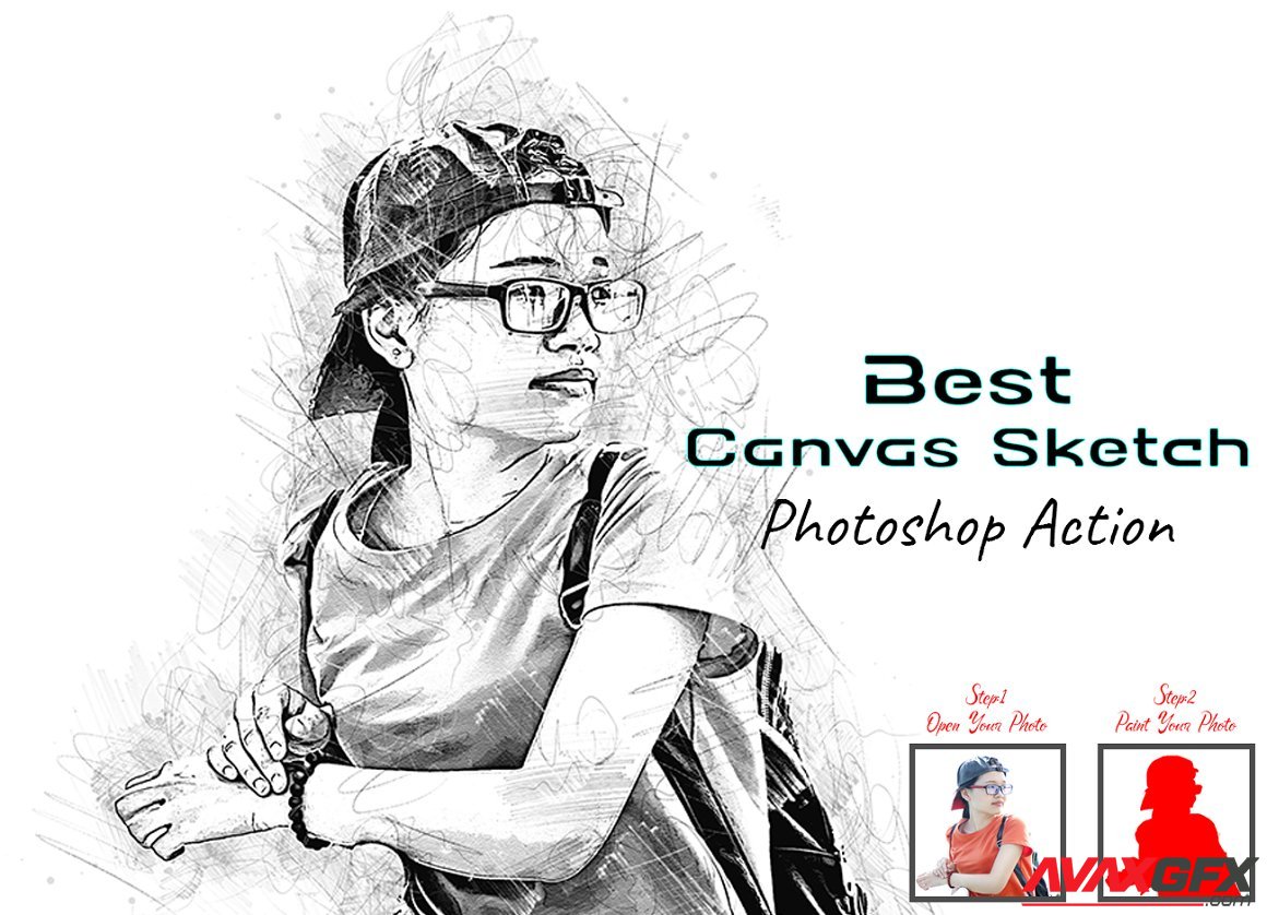 CreativeMarket - Best Canvas Sketch Photoshop Action - 7199172