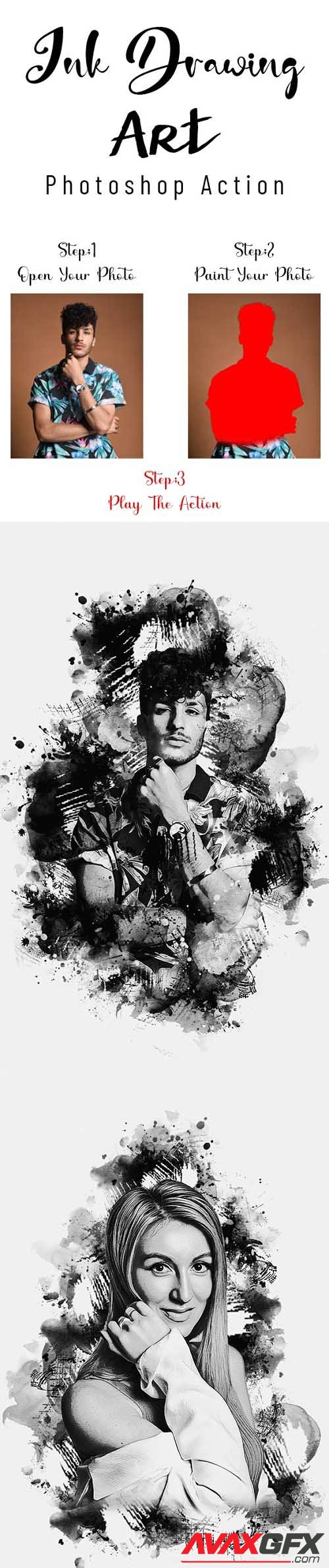 Ink Drawing Art Photoshop Action - 36804671