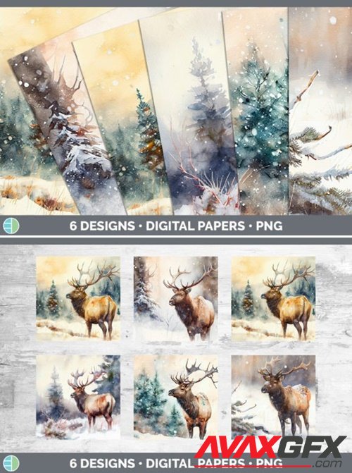 Winter Elk Backgrounds | Digital Scrapbo 54049211
