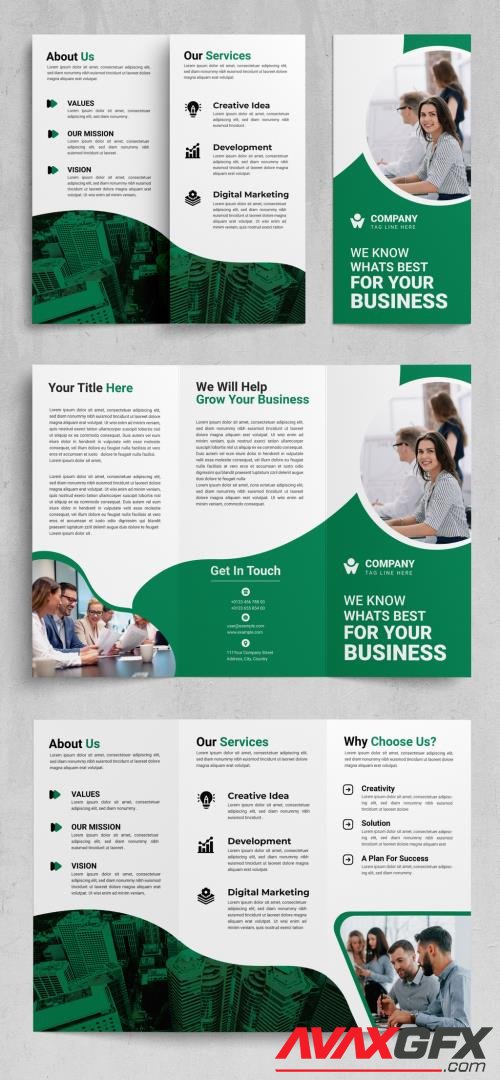 Adobestock - Trifold Brochure Layout with Green Triangle Designs 523830626