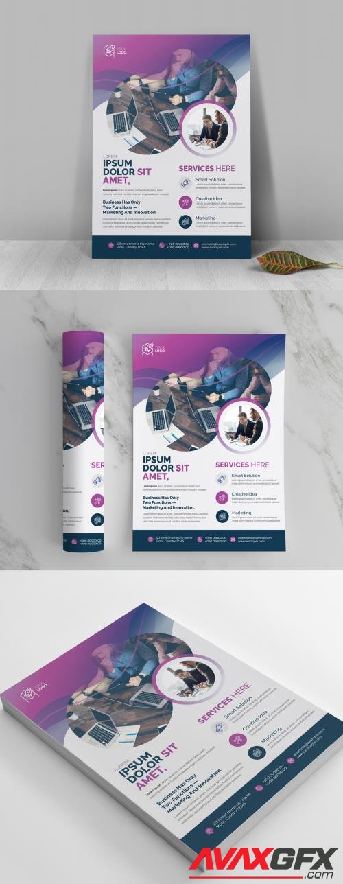 Adobestock - Corporate Flyer Template with Purple Vector Accents 521501865