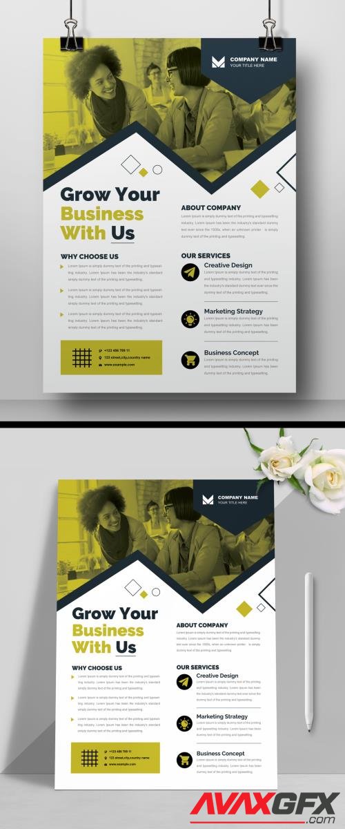 Adobestock - Corporate Flyer Layout with Yellow Accents 523883500