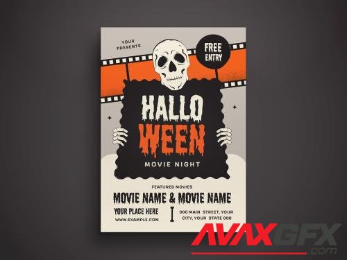 Adobestock - Gray Orange Flat Design Halloween Movie Night Flyer Layout 529502215