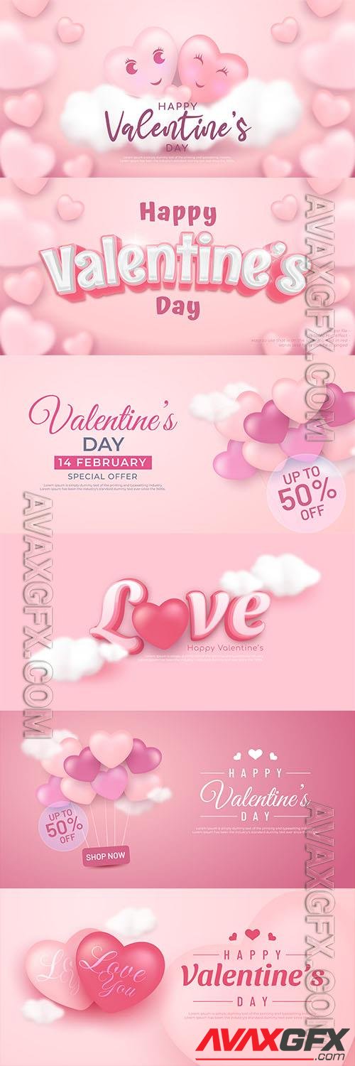Vector realistic banner valentines day couple vector design with 3d love background