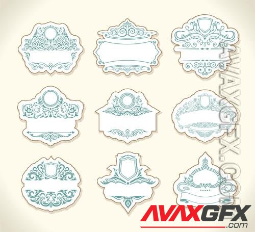 Vector vintage pastel stickers with floral ornaments design template frames