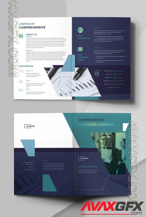 Adobestock - Bifold Brochure with Turquoise and Blue Accents and Geometric Elements 522597363