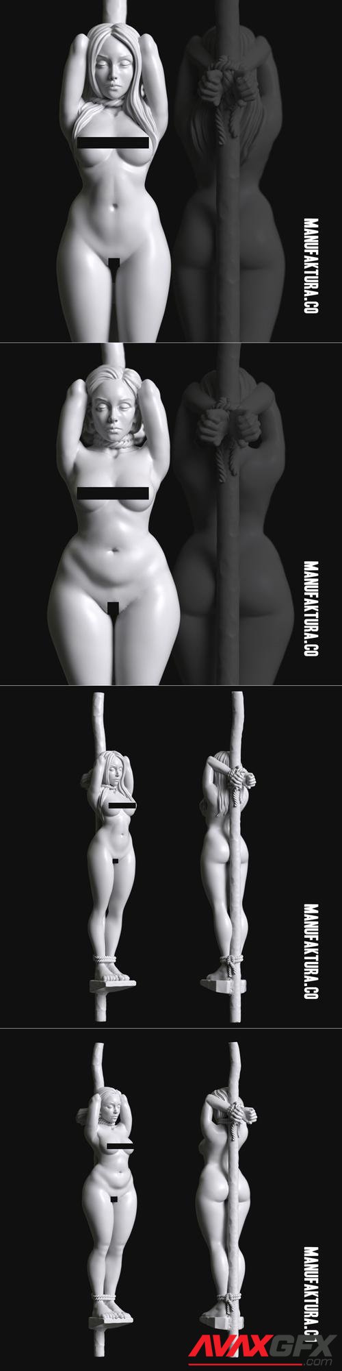 Sub Series 55 and 57 - Naked and Tied to Pole Female Prisoner Slave – 3D Print
