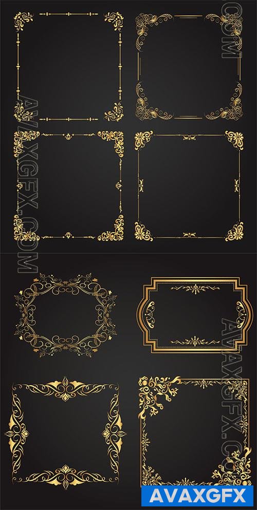Golden frame, vector swirl border ornament