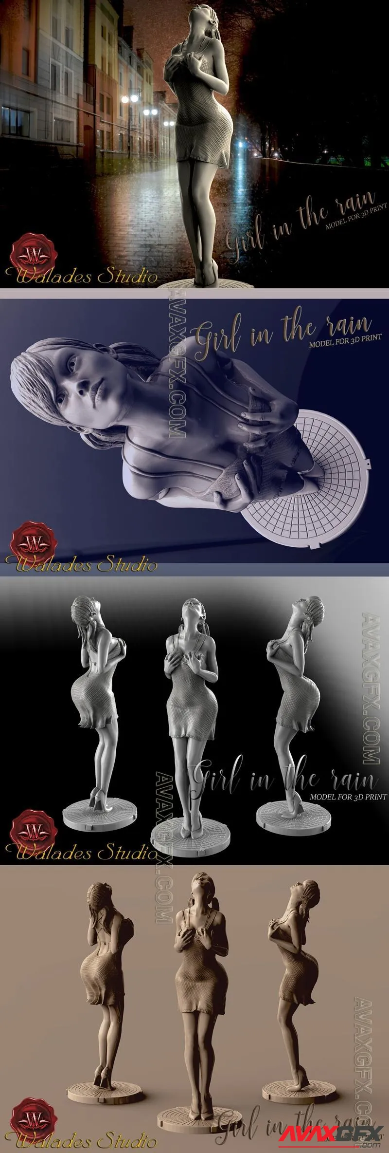 Walades Studio - Girl in The Rain - STL 3D Model
