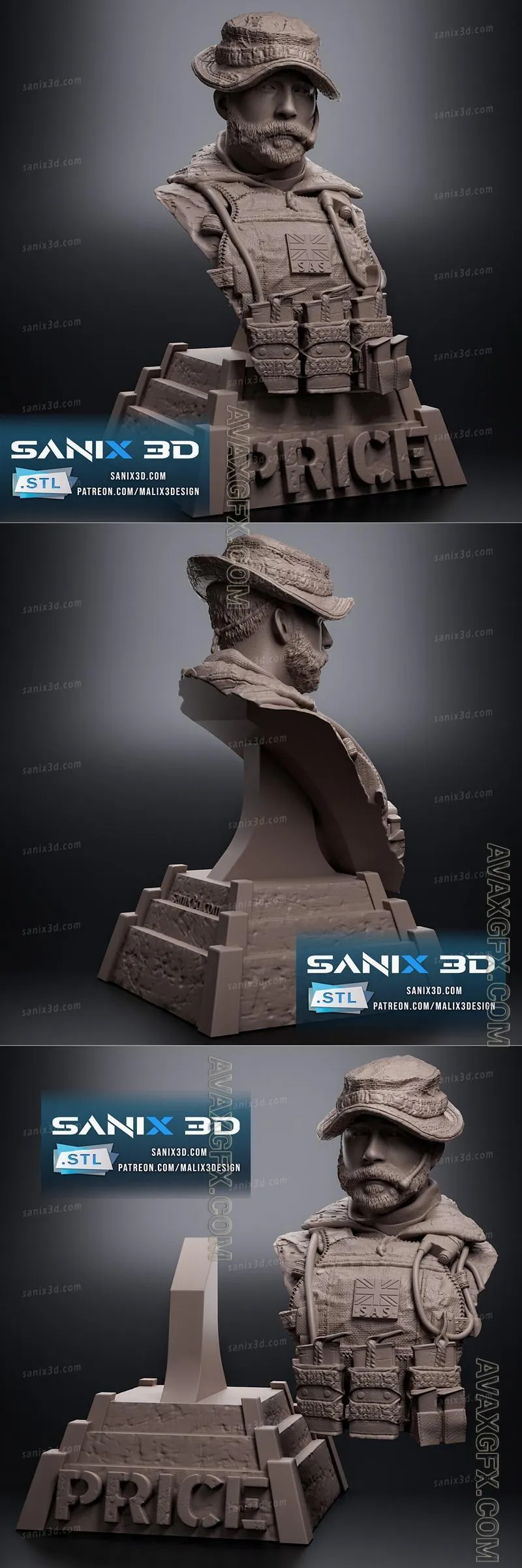 Sanix - Captain Price Bust - STL 3D Model